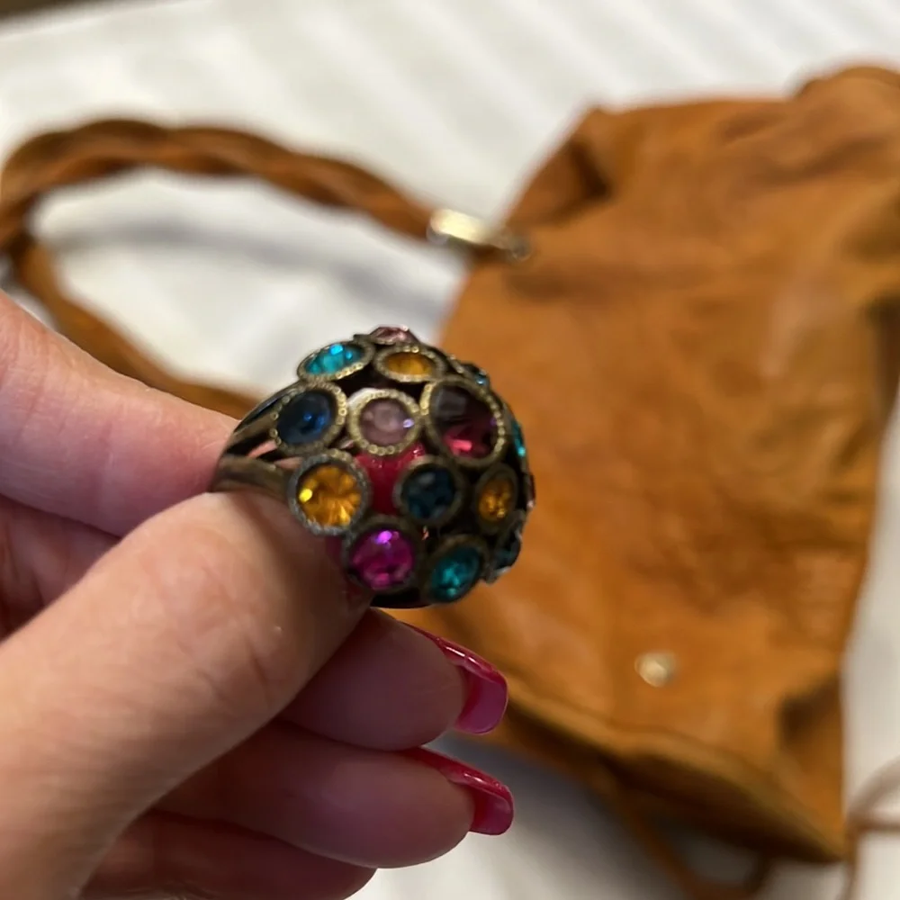 17 stones cluster multicolored statement or cocktail signed ring